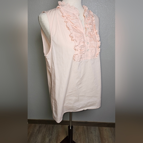 J Crew Cotton Pale Pink Pastel Ruffled Sleeveless Pink Top with ruffle neck 16 - Picture 3 of 13